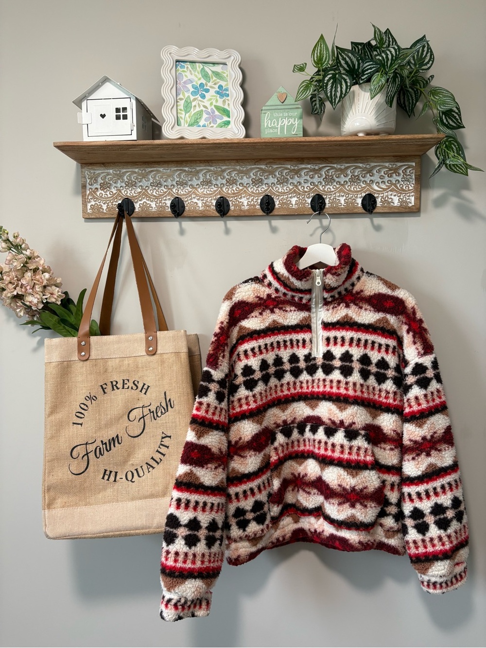 Aerie Printed Sherpa Quarter Zip